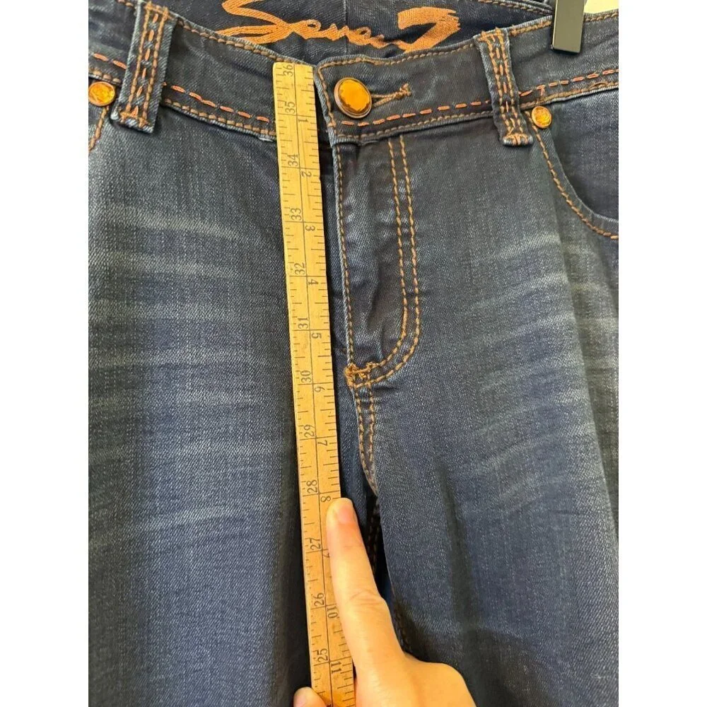 Seven7 Dark Wash Womens Bootcut Jeans with Orange Jewel Accents NWT - Size 12